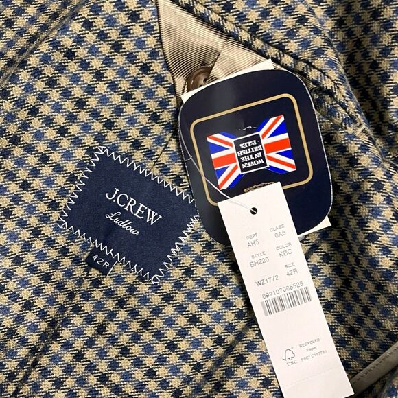 J Crew Ludlow Blazer Mens 42R Tan Check Wool Blend Tailored Sport Coat Jacket - Picture 5 of 16